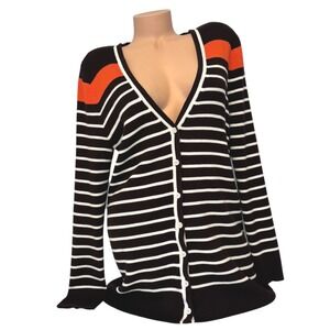 Lauren Ralph Lauren 1X Striped V-Neck‎ Knit Cardigan Sweater Brown Orange White